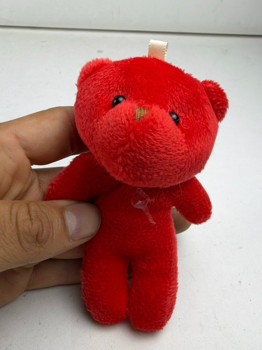 Mini Red Teddy Bear Plush 4" Hanging Ribbon Loop Tiny Stuffed Animal Glue Flaw
